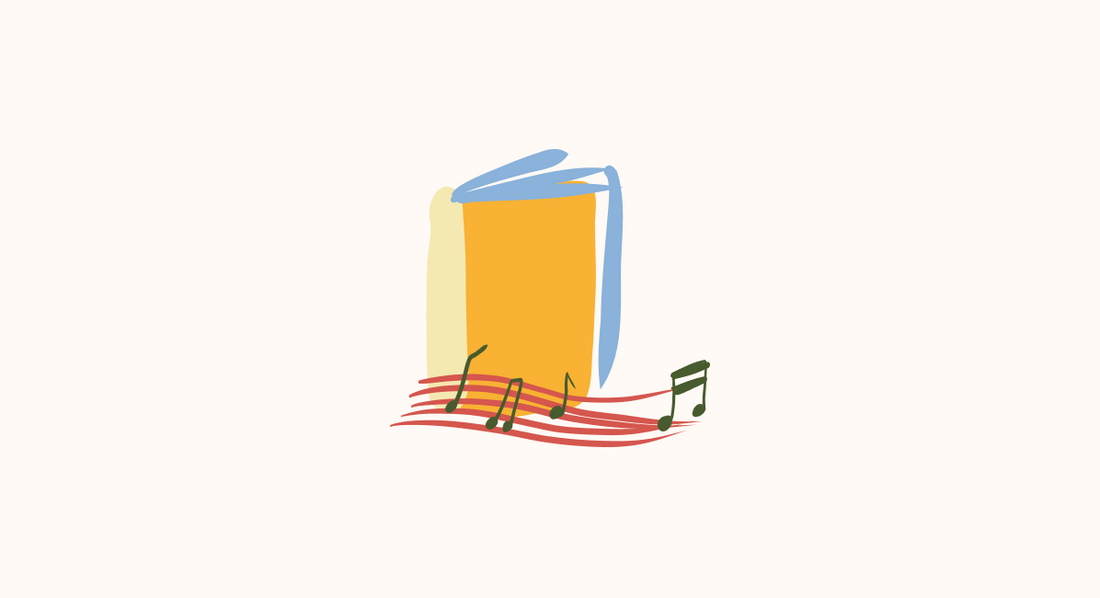 yellow book and musical notes