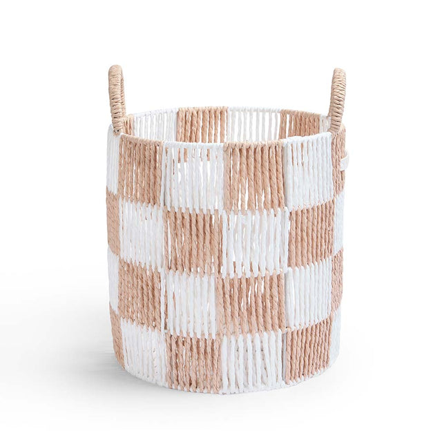 Avery Row Checkerboard Storage Basket Medium - Nude