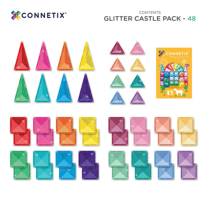 Connetix Magnetic Tiles 48 Piece Glitter Castle Pack