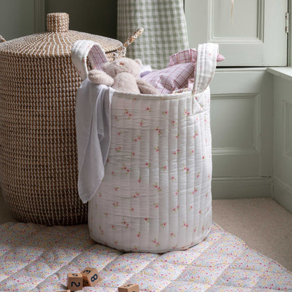 Avery Row Large Quilted Storage Basket - Anemone / Pink Check