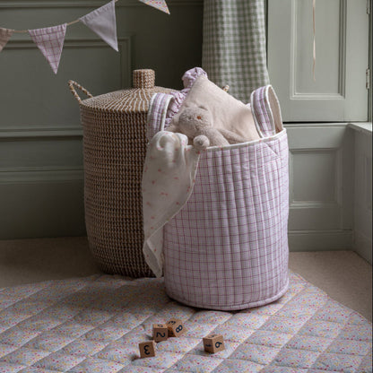 Avery Row Large Quilted Storage Basket - Anemone / Pink Check