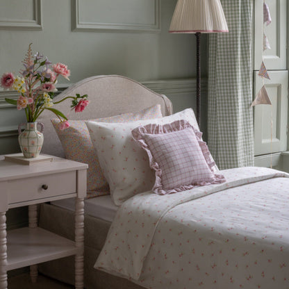 Avery Row Square Linen Frill Cushion - Pink Check