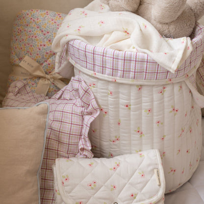Avery Row Large Quilted Storage Basket - Anemone / Pink Check