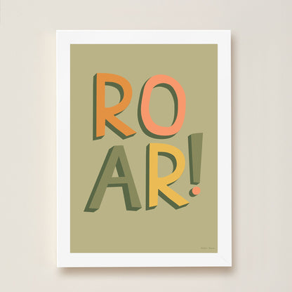 Hibou Design Roar! Art Print - Khaki