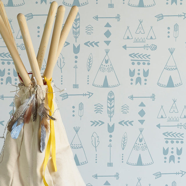 Hibou Design Teepees Wallpaper - Storm Green/Grey