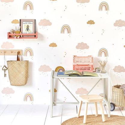 Hibou Design Rainbows Wallpaper - Mustard/Rose