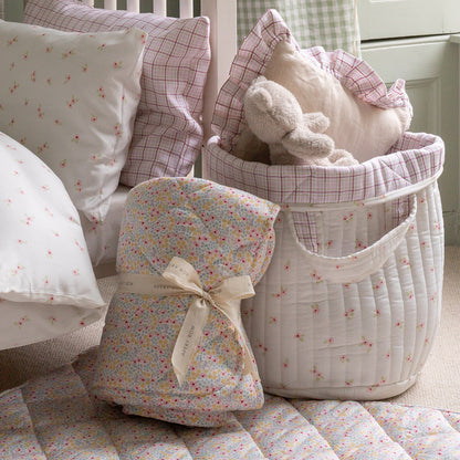 Avery Row Large Quilted Storage Basket - Anemone / Pink Check