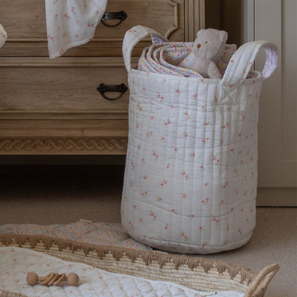 Avery Row Large Quilted Storage Basket - Anemone / Pink Check