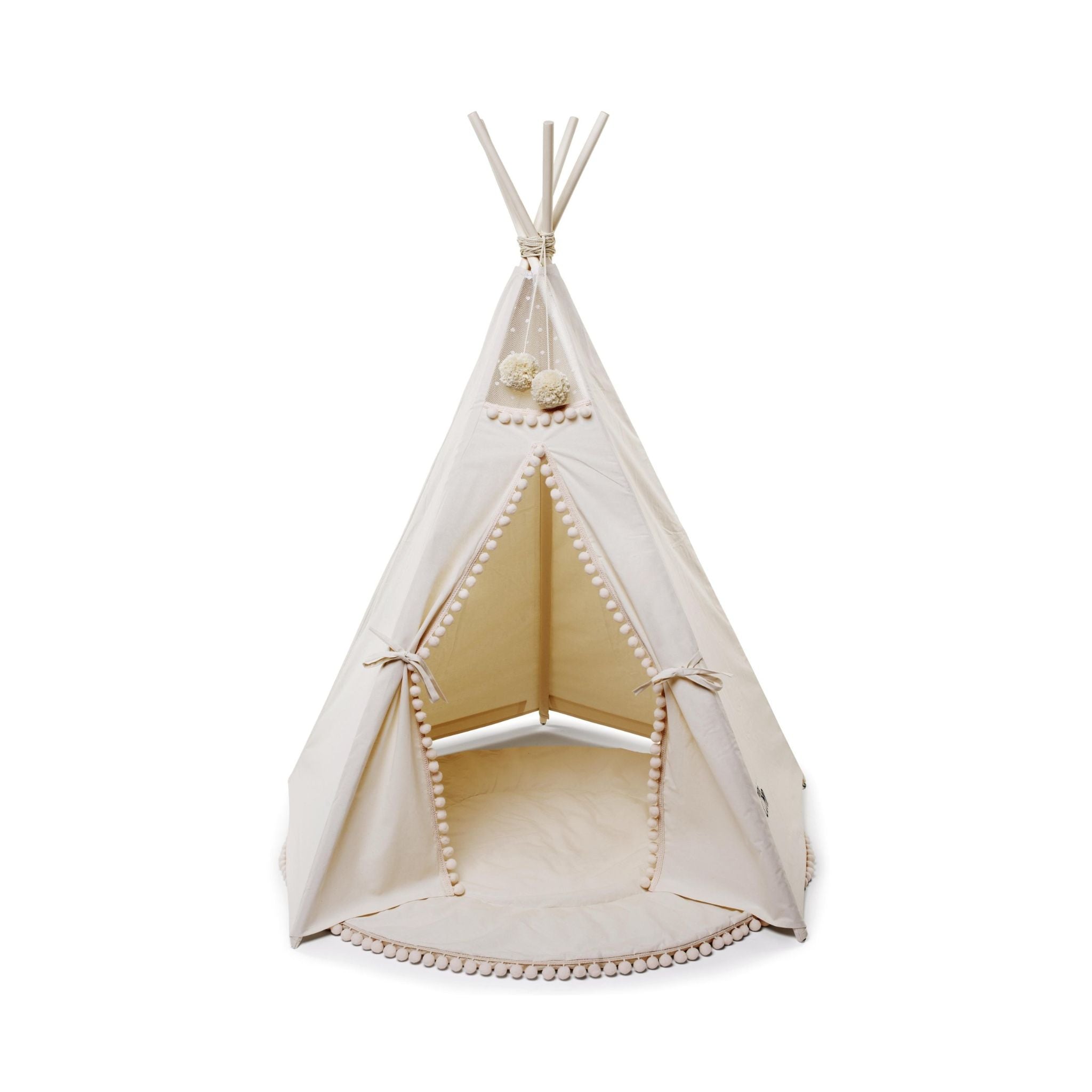 MiniCamp Teepee Play Tent With Pom Poms Ecru