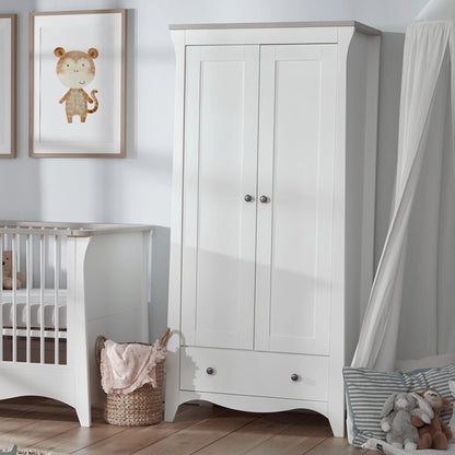 CuddleCo Clara 3 Piece Nursery Furniture Set (Cot Bed, Wardrobe & Dresser) - White & Ash