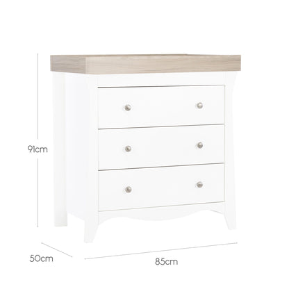 CuddleCo Clara 3 Piece Nursery Furniture Set (Cot Bed, Wardrobe & Dresser) - White & Ash