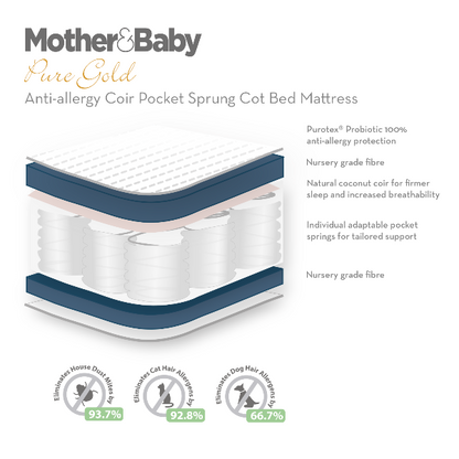 Mother&Baby Pure Gold Anti-Allergy Sprung Cot Bed Mattress - 140x70cm