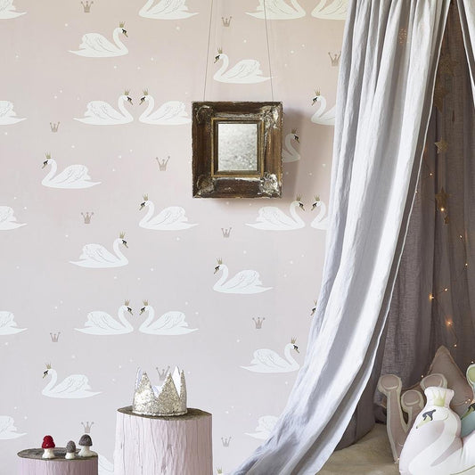 Hibou Home - Swans wallpaper in Pale Rose - Scandibørn