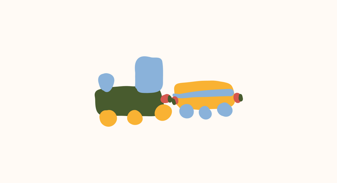 a multi-color train and a wagon 