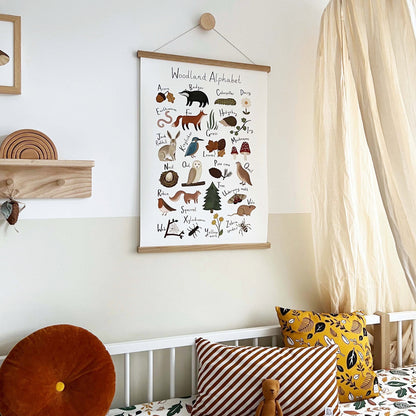 Kid Of The Village Woodland Alphabet Fine Art Print - White