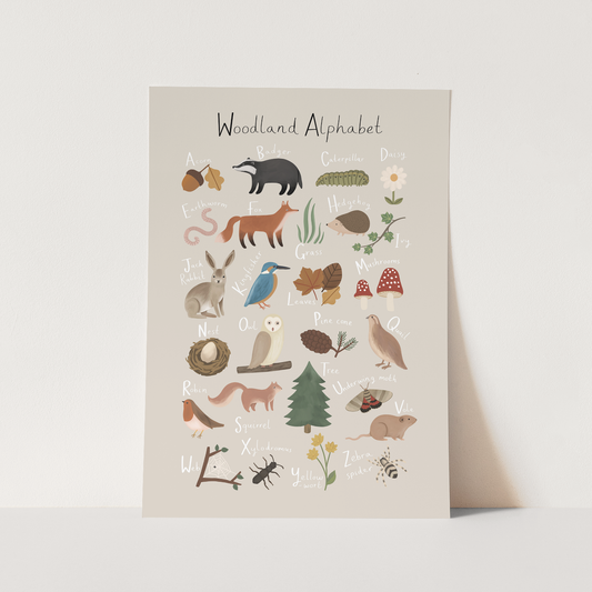 Kid Of The Village Woodland Alphabet Fine Art Print - Stone
