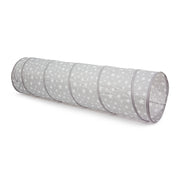 Kids Concept play tunnel in star grey, perfect for indoor and outdoor play, easy to set up, store, and relocate, includes a convenient carry case, and is made of high-quality materials. 