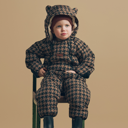Toastie Quilted Snowsuit - Toffee Houndstooth