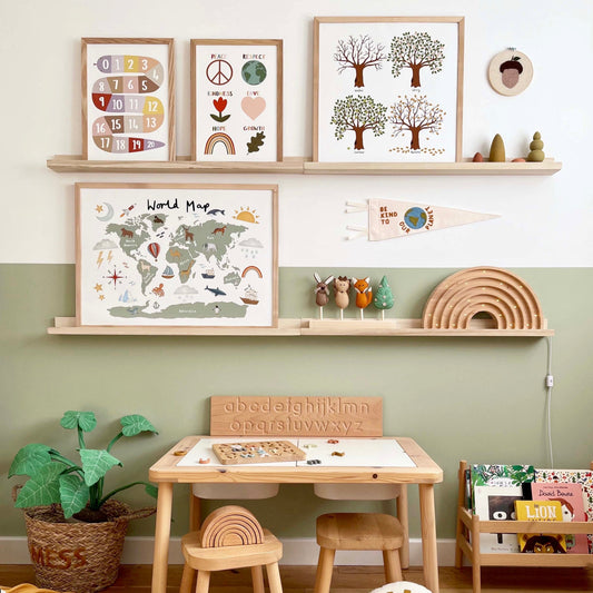 Kid Of The Village World Map Fine Art Print - Green