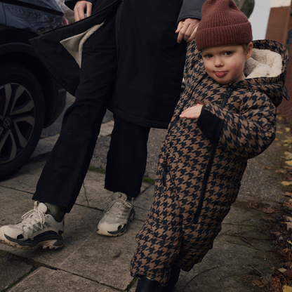 Toastie Quilted Snowsuit - Toffee Houndstooth