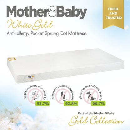 CuddleCo Mother&Baby White Gold Anti-Allergy Pocket Sprung Cot Mattress 120 x 60cm