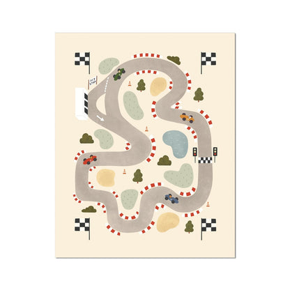 Kid Of The Village Race Track Fine Art Print - Light Cream