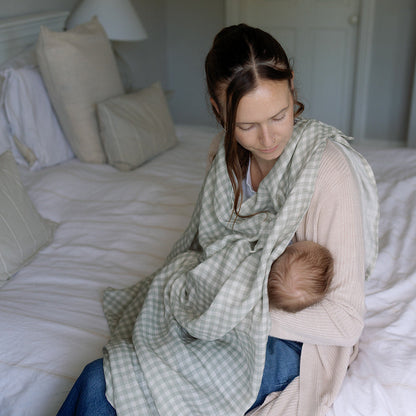 Ralphie Bear Large Muslin Swaddle - Gingham Sage