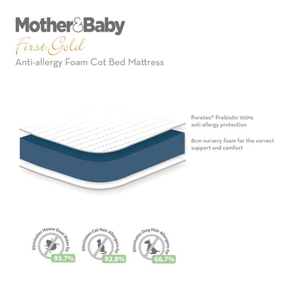 CuddleCo Mother&Baby First Gold Anti-Allergy Foam Cot Bed Mattress 140 x 70cm