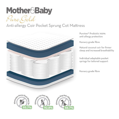 CuddleCo Mother&Baby Pure Gold Anti-Allergy Coir Pocket Sprung Cot Mattress 120 x 60cm