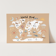 Kid of the Village World Map Fine Art Print - Sand