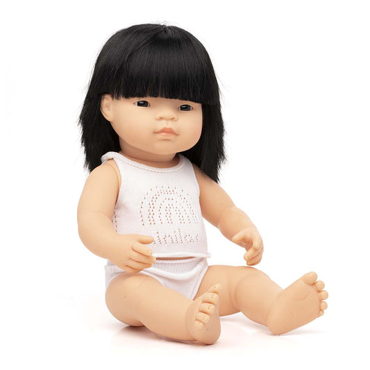 Miniland Baby Girl Doll with Black Hair