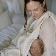 Ralphie Bear Large Muslin Swaddle - Gingham Beige