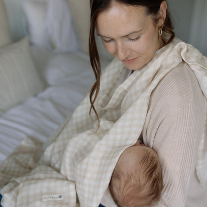 Ralphie Bear Large Muslin Swaddle - Gingham Beige
