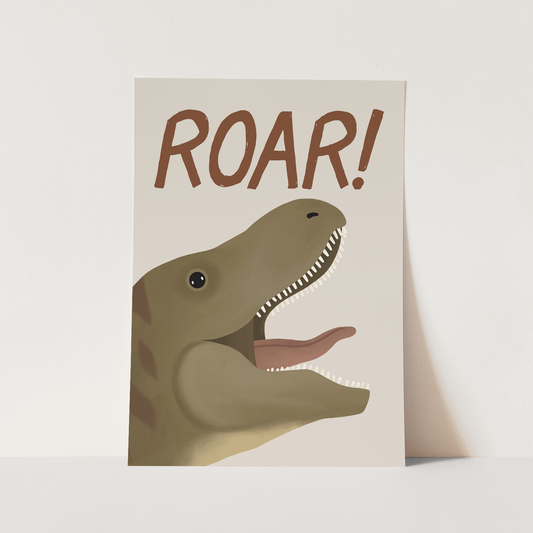 Kid Of The Village Roar Dinosaur Fine Art Print - Stone