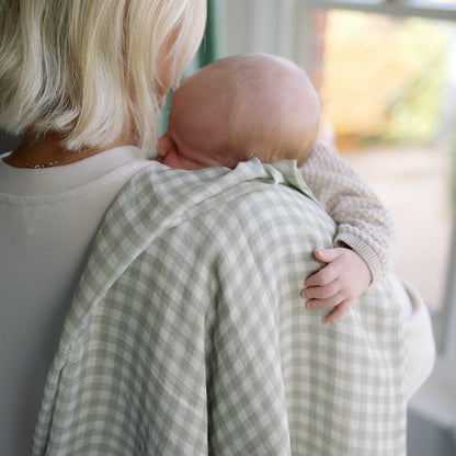 Ralphie Bear Large Muslin Swaddle - Gingham Sage