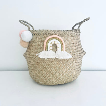 Bellybambino Macrame Rainbow Pom Pom Basket - Large