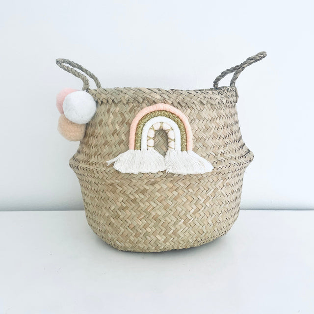 Bellybambino Macrame Rainbow Pom Pom Basket - Large