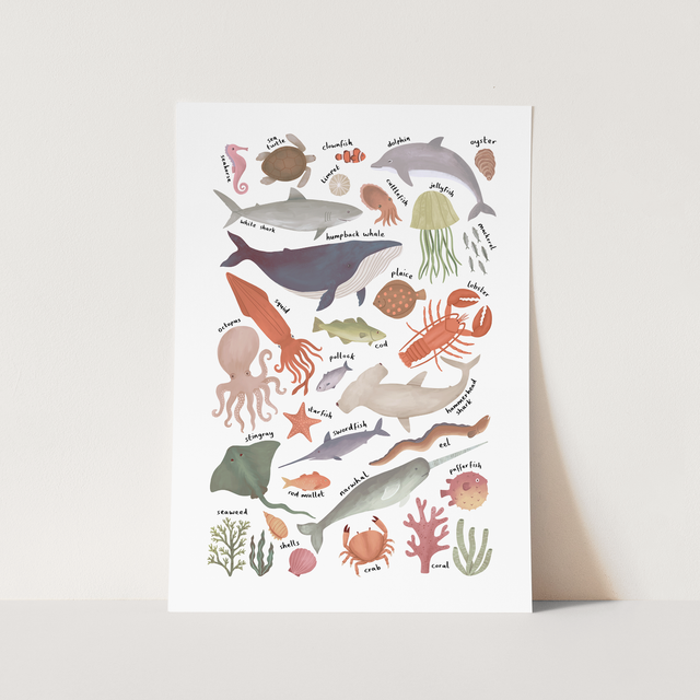 Kid of the Village Ocean Life Chart Fine Art Print - White