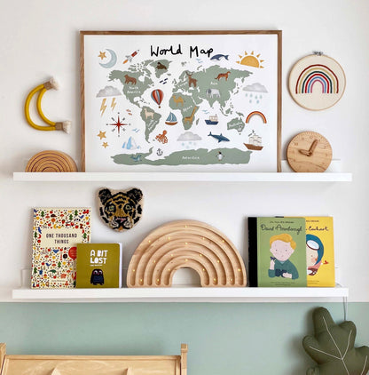 Kid Of The Village World Map Fine Art Print - Green