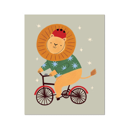 Kid of the Village Cycling Lion Fine Art Print - Sage