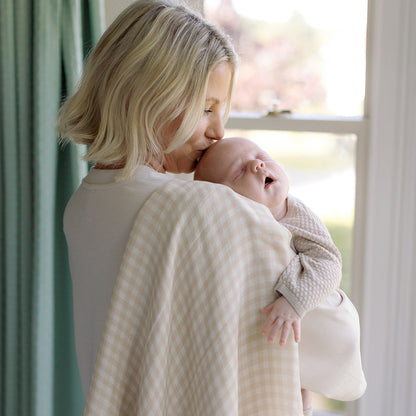 Ralphie Bear Large Muslin Swaddle - Gingham Beige