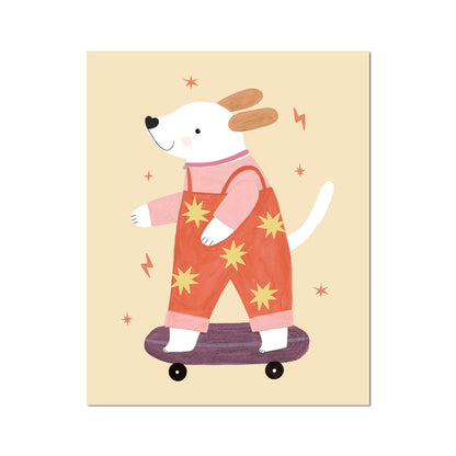 Kid of the Village Skater Pup Fine Art Print - Red