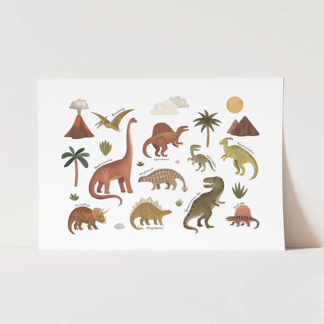 Kid of the Village Dinosaurs Fine Art Print - White