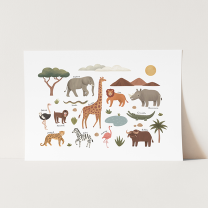Kid of the Village Animals On Safari Fine Art Print - White