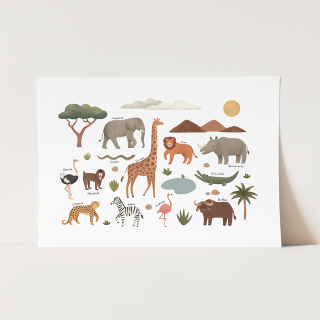 Kid of the Village Animals On Safari Fine Art Print - White