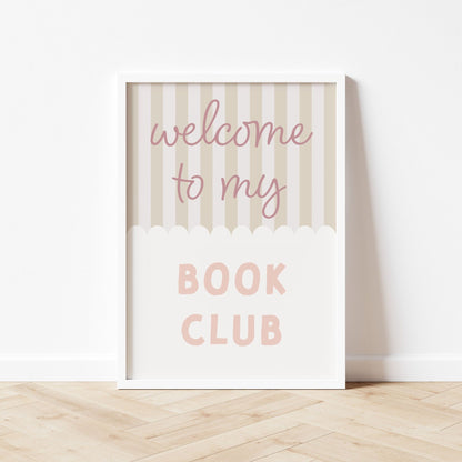 Autums Corner - Welcome to my Book club Print - Pinks & Hessian