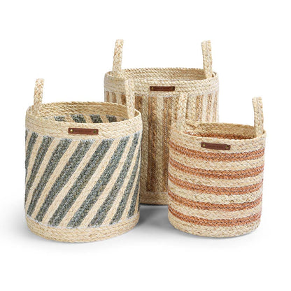 Avery Row Maize Stripe Storage Basket Set Of 3 - Natural