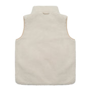 The back view of a sleeveless fleece vest in a warm cream or off-white color, shown flat against a solid white background.