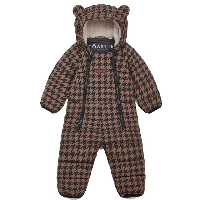 Toastie Quilted Snowsuit - Toffee Houndstooth