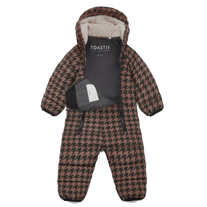 Toastie Quilted Snowsuit - Toffee Houndstooth